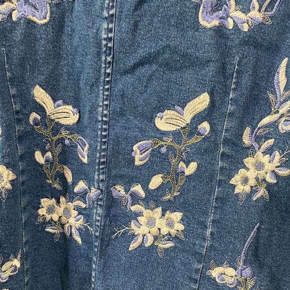 Denim & Co. Embroidered Floral Zip-Up Blue Jean Long sleeve Jacket X-Large - Picture 9 of 10
